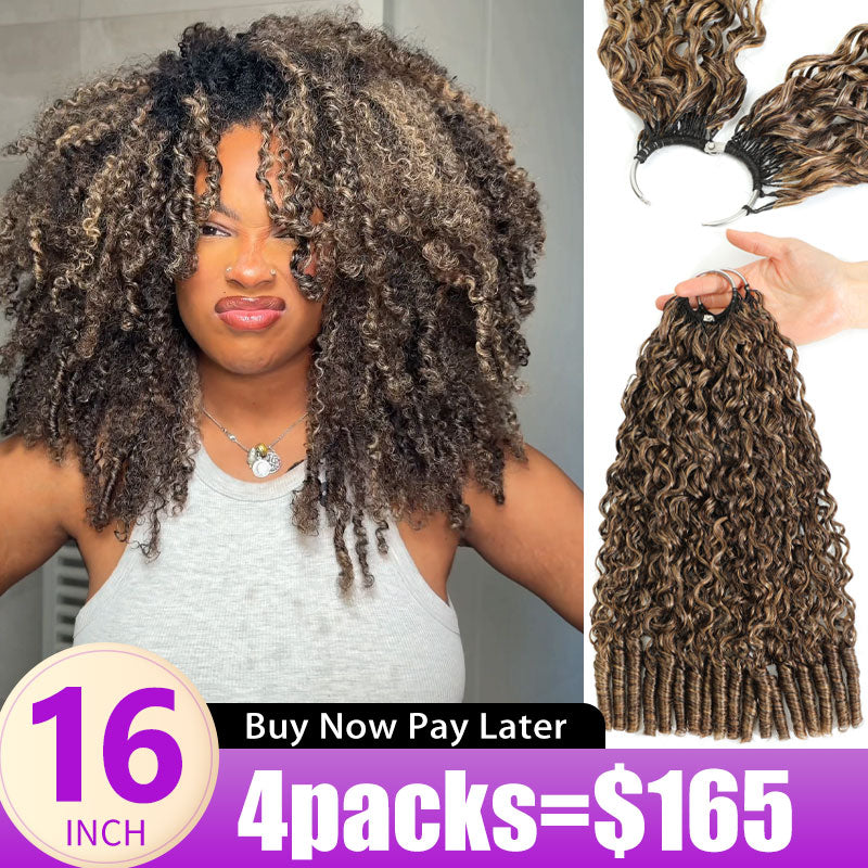 RhisoHair Ash Blonde Piano Highlight Pixie Curly/Jerry Curly/Burmese Curly Crochet Human Hair for Braiding No Weft Boho Braids Extensions