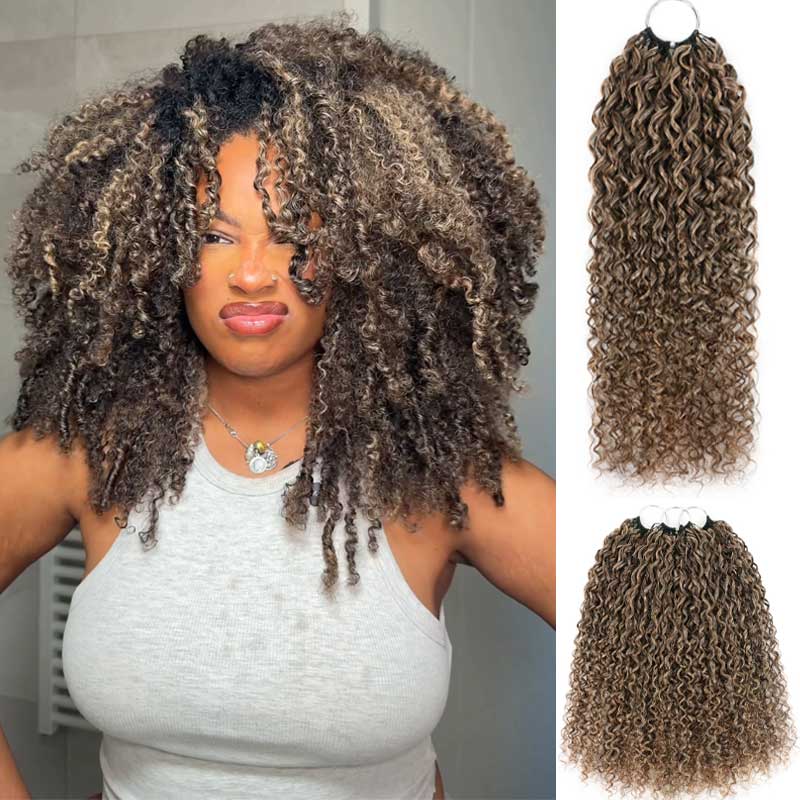 RhisoHair Ash Blonde Piano Highlight Burmese Curly/Pixie Curly/Jerry Curly Miracle Knots Crochet Human Hair for Braiding No Weft Boho Braids Extensions