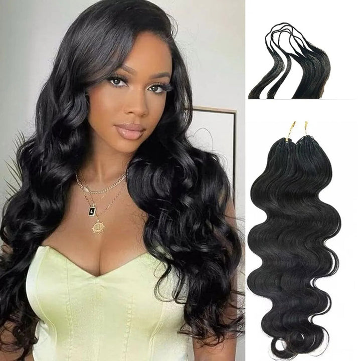 3-in-1 Flip Over Glueless Body Wave Half Wig with 2 Packs Crochet Feather Human Hair Extensions-RhisoHair