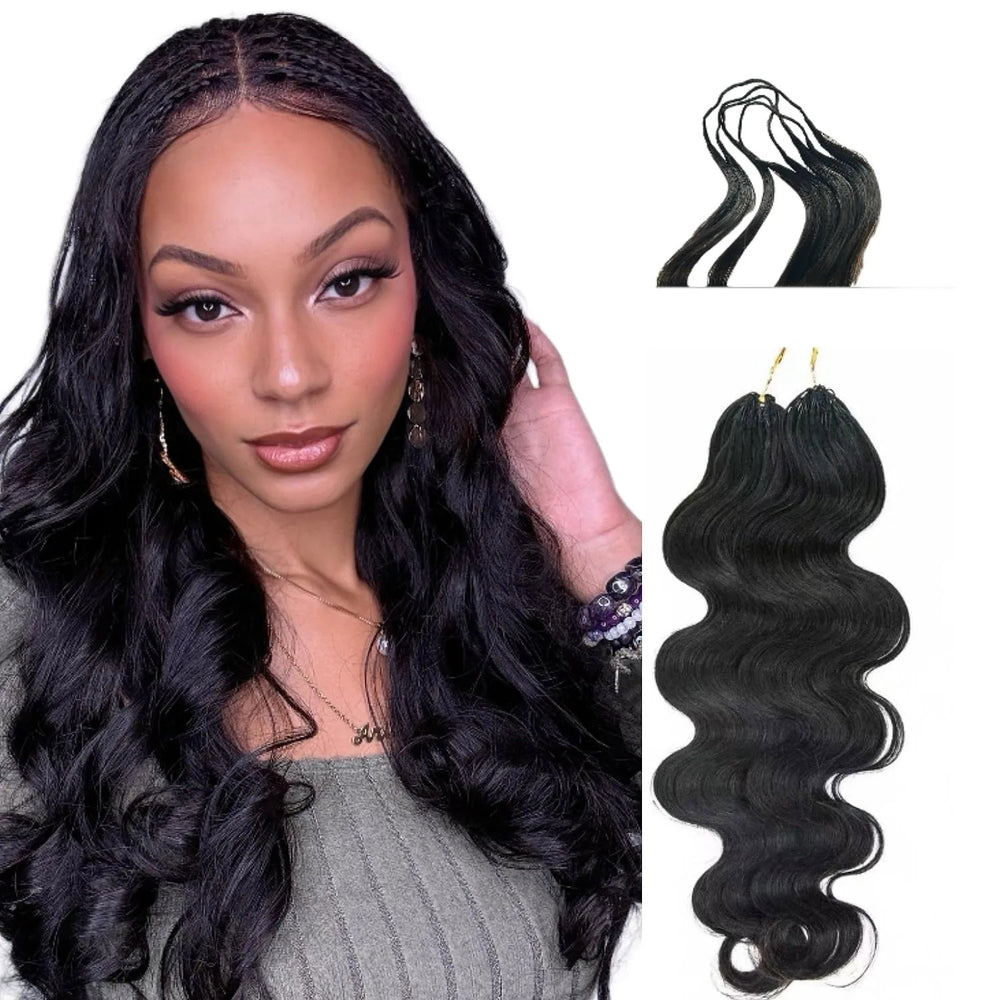 RhisoHair Body Wave Crochet Hair Natural Black Machine Made Feather Human Hair Extension