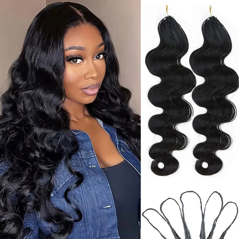 RhisoHair Body Wave Crochet Hair Natural Black Machine Made Feather Human Hair Extension