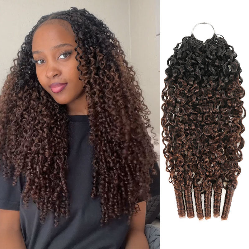 RhisoHair Chocolate Brown T1B/4 Burmese Curly Crochet Hair Machine Made Feather Human Hair Extension
