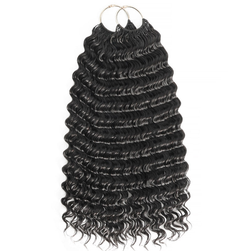 RhisoHair Deep Wave Crochet Hair Natural Black Machine Made Feather Human Hair Extension