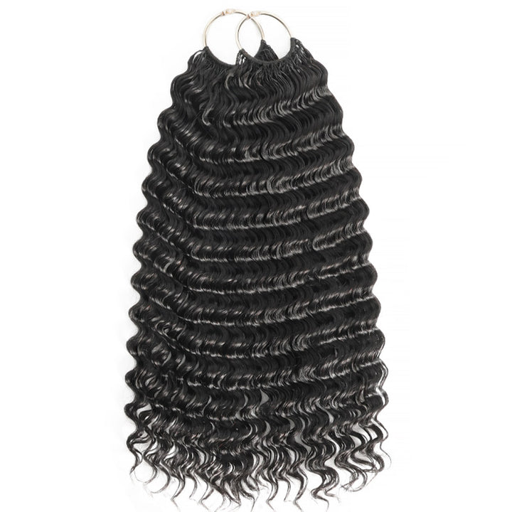 RhisoHair Deep Wave Crochet Hair Natural Black Machine Made Feather Human Hair Extension