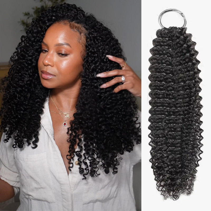 RhisoHair Kinky Curly Crochet Hair Natural Black Machine Made Feather Human Hair Extension