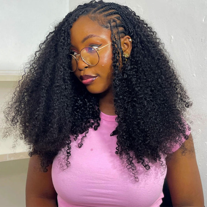 RhisoHair Kinky Curly Crochet Hair Natural Black Machine Made Feather Human Hair Extension