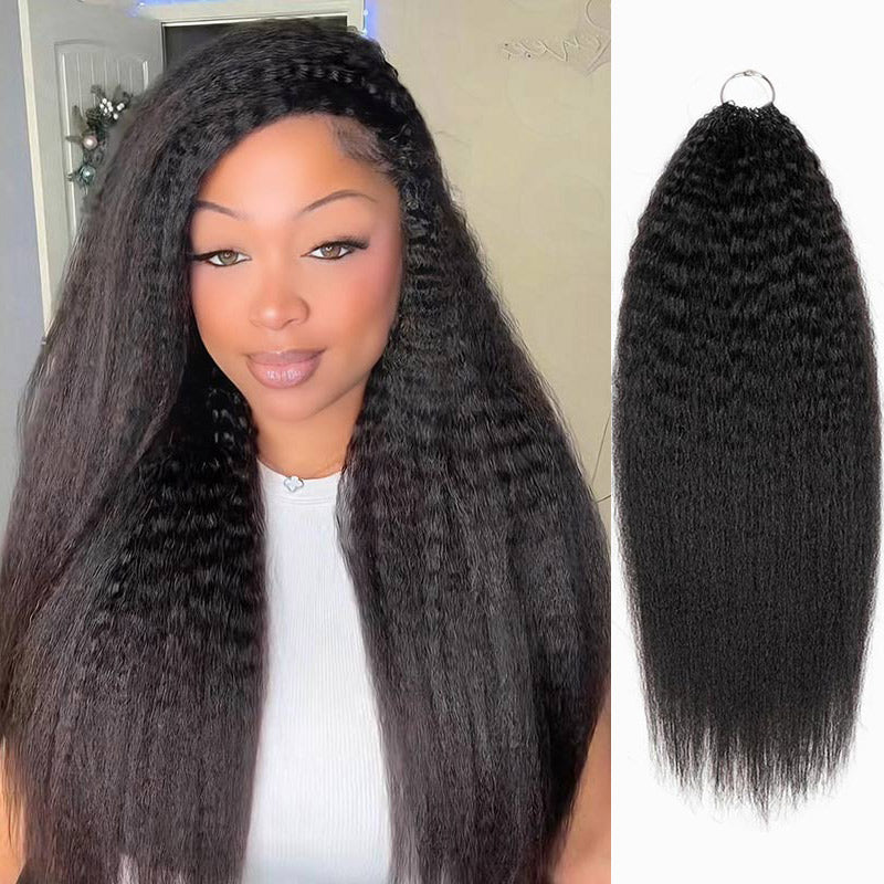 RhisoHair Kinky Straight Crochet Hair Natural Black Machine Made Feather Human Hair Extension