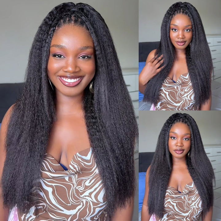 RhisoHair Kinky Straight Crochet Hair Natural Black Machine Made Feather Human Hair Extension
