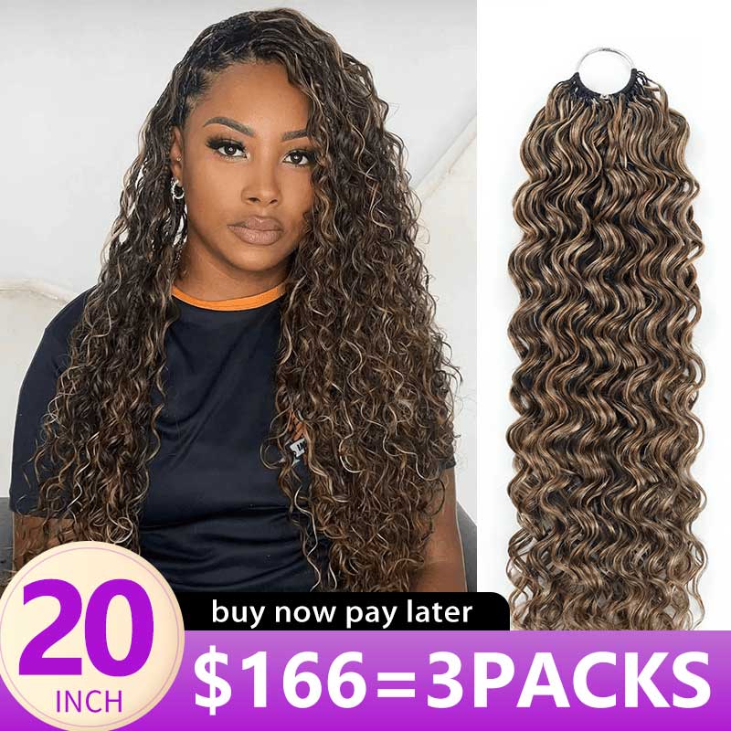 RhisoHair P4/27 Ash Blonde Highlight Water Wave Human Crochet Hair Miracle Knots Feather Human Hair Extension