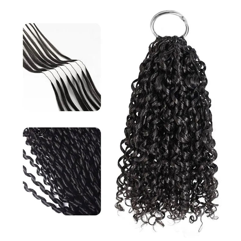 RhisoHair Pixie Curly Crochet Hair Natural Black Machine Made Feather Human Hair Extension