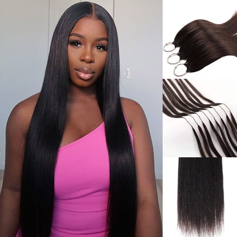 RhisoHair Straight Crochet Hair Natural Black Machine Made Feather Human Hair Extension