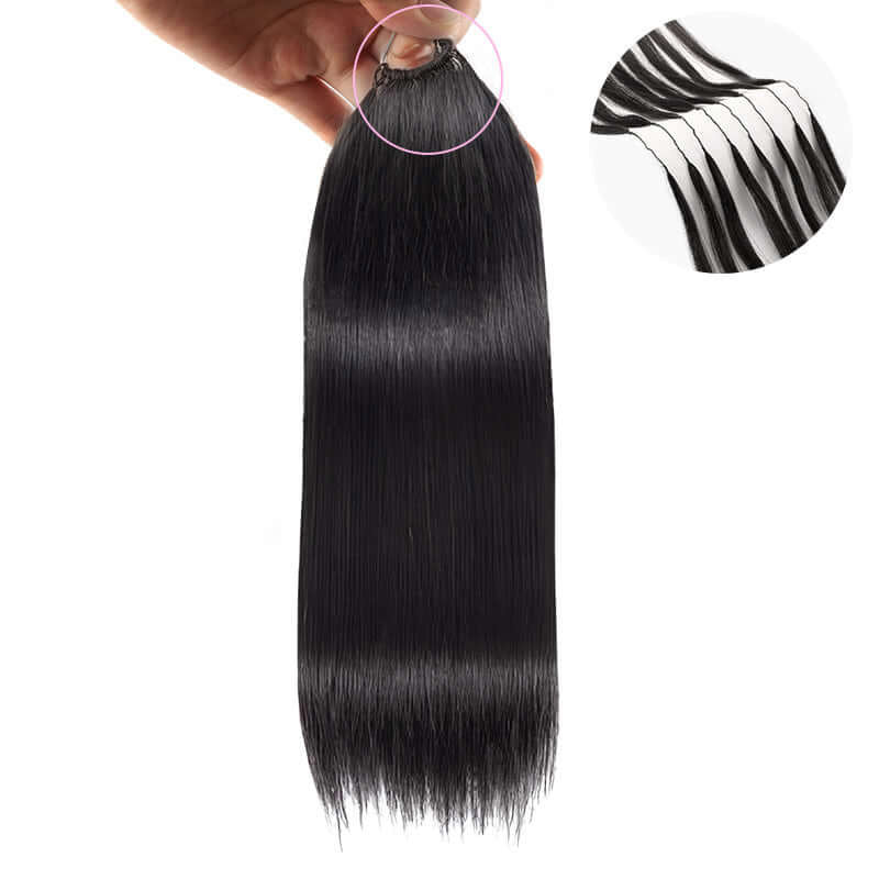 RhisoHair Straight Crochet Hair Natural Black Machine Made Feather Human Hair Extension