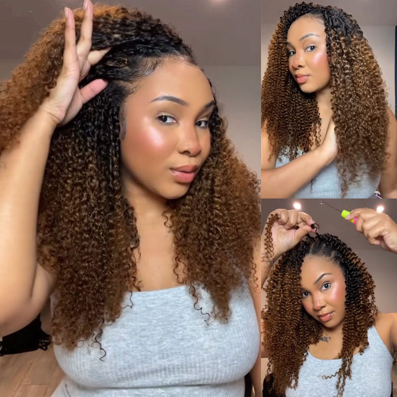 RhisoHair T1B/30 Jerry Curly Crochet Hair Machine Made Feather Human Hair Extension