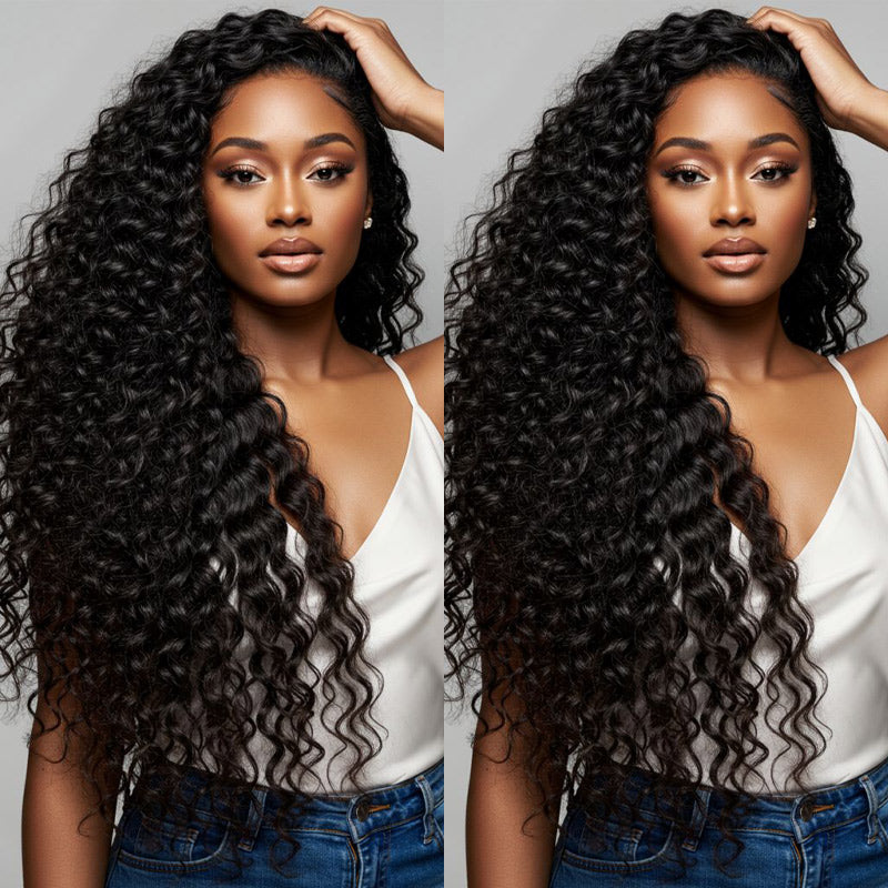 RhisoHair Soft Natural Black deep wave Feather Crochet Braid Human Hair Extensions