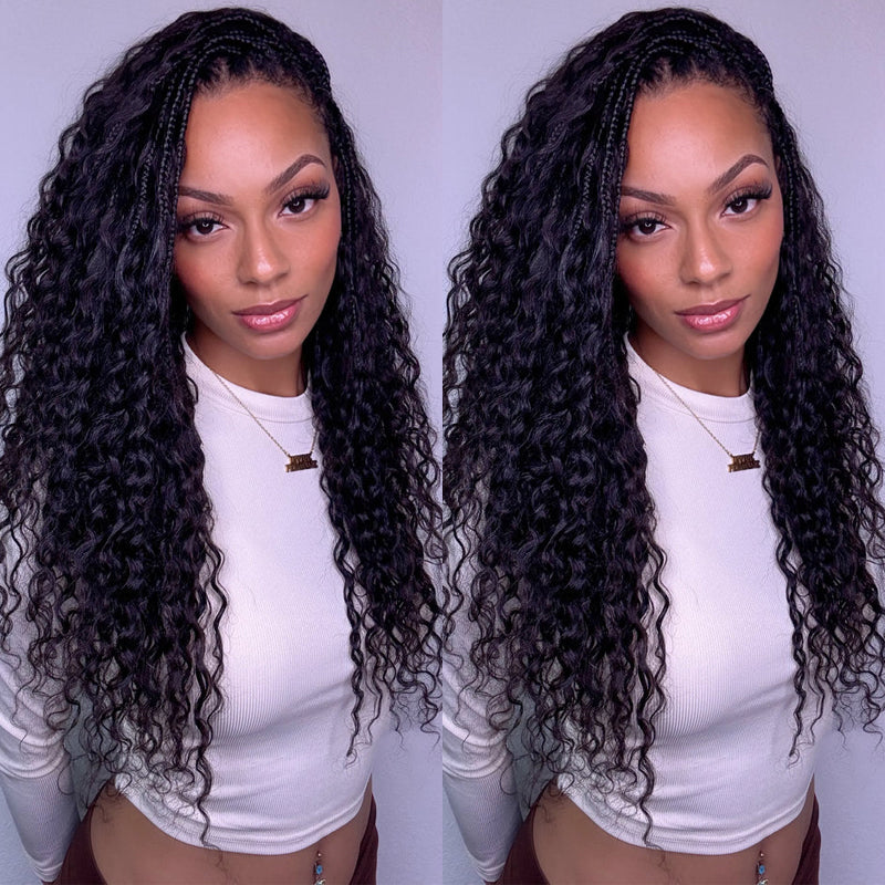 Flash Sale No Code : 4Packs Water Wave Crochet Hair Natural Black Machine Made Feather Human Hair Extension-Rhiso Hair