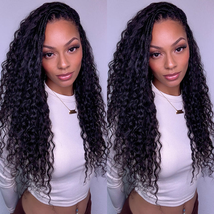 Flash Sale No Code : 4Packs Water Wave Crochet Hair Natural Black Machine Made Feather Human Hair Extension-Rhiso Hair