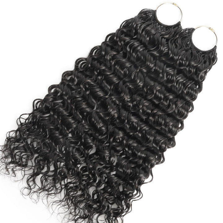 RhisoHair Water Wave Crochet Hair Natural Black Machine Made Feather Human Hair Extension