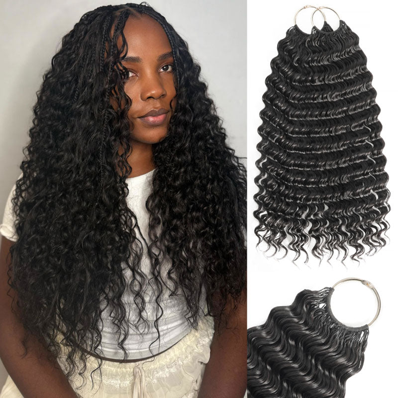 RhisoHair 3Packs 150g Soft Natural Black Jerry Curly/Deep Wave/Burmese Curly Miracle Knots Feather Crochet Braid Human Hair Extensions