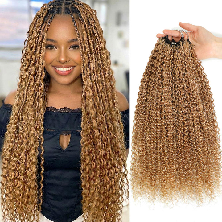 RhisoHair #27 Honey Blonde Jerry Curly Crochet Hair Machine Made Feather Human Hair Extension
