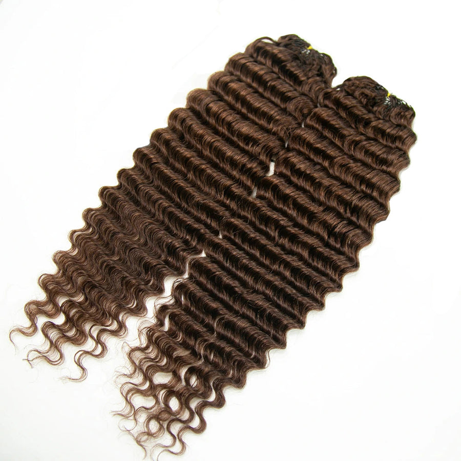 RhisoHair #4 Chocolate Brown Deep Wave Crochet Hair Machine Made Feather Human Hair Extension
