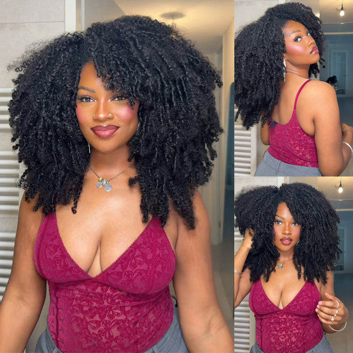 RhisoHair Pixie Curly Crochet Hair Natural Black Machine Made Feather Human Hair Extension