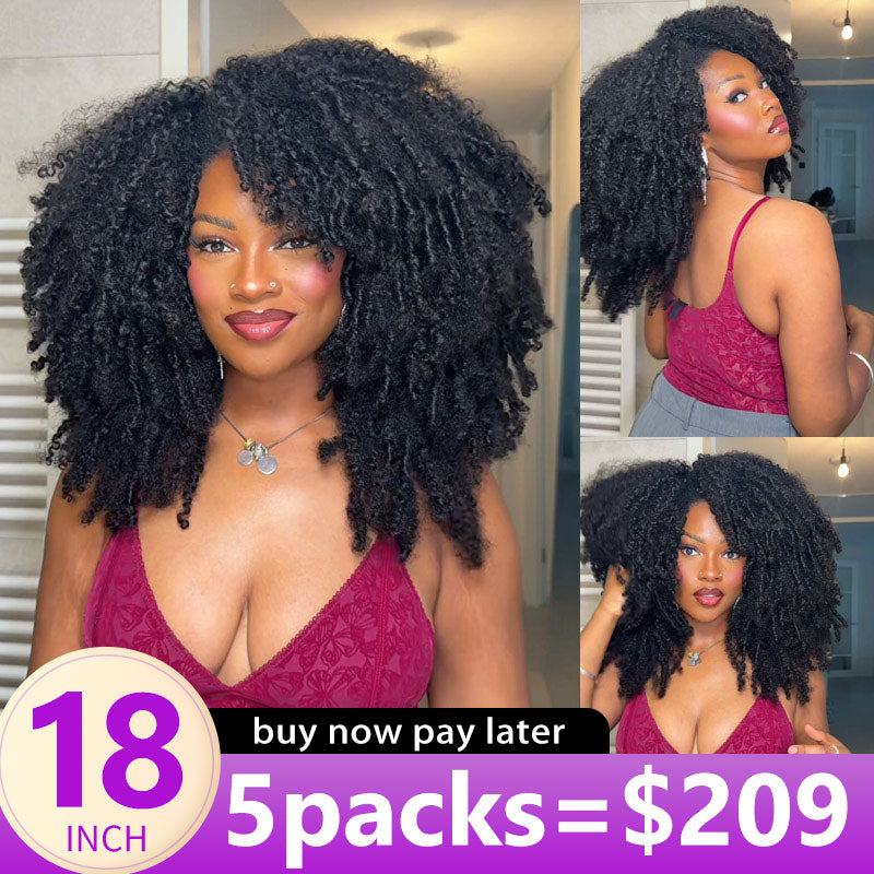 RhisoHair Pixie Curly Crochet Hair Natural Black Machine Made Feather Human Hair Extension