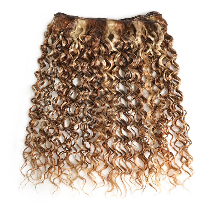 RhisoHair Deep Wave 3Bundles P4/27/613 Mix Brown Highlight Human Hair 100% Brazilian Virgin Remy Hair Weft