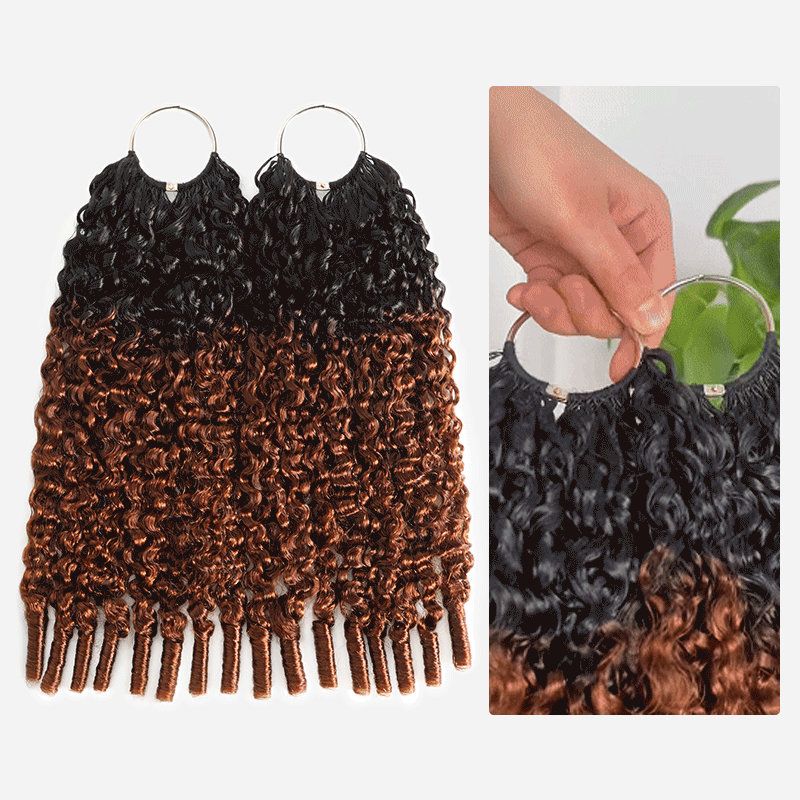 RhisoHair T1B/30 Burmese Curly Crochet Hair Machine Made Feather Human Hair Extension