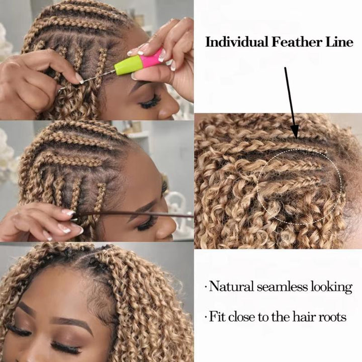 RhisoHair #27 Honey Blonde Jerry Curly Crochet Hair Machine Made Feather Human Hair Extension