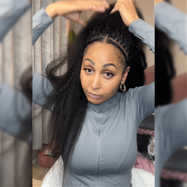 RhisoHair Kinky Straight Crochet Hair Natural Black Machine Made Feather Human Hair Extension