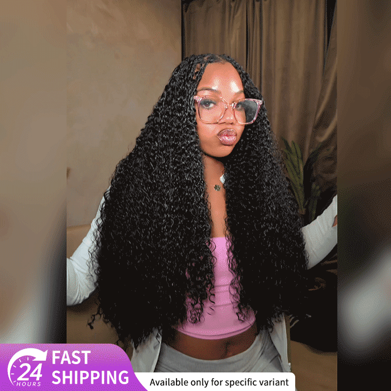 RhisoHair Soft Natural Black Jeery Curly Feather Crochet Braid Human Hair Extensions