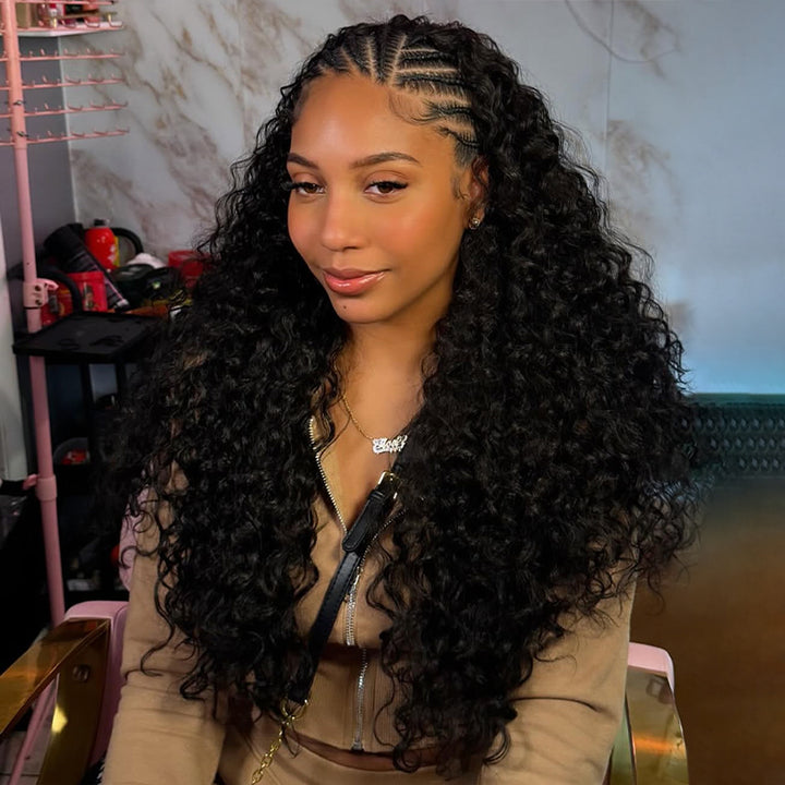 RhisoHair Natural Black Jerry Curly  Crochet Hair Machine Made Feather Human Hair Extension