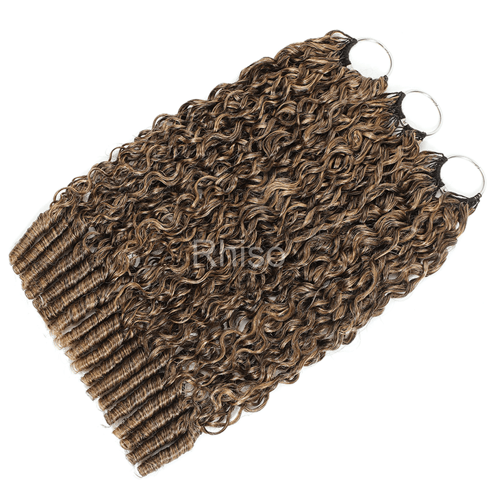 RhisoHair P4/27 Honey Blonde Highlight Burmese Curly Crochet Hair Machine Made Feather Human Hair Extension
