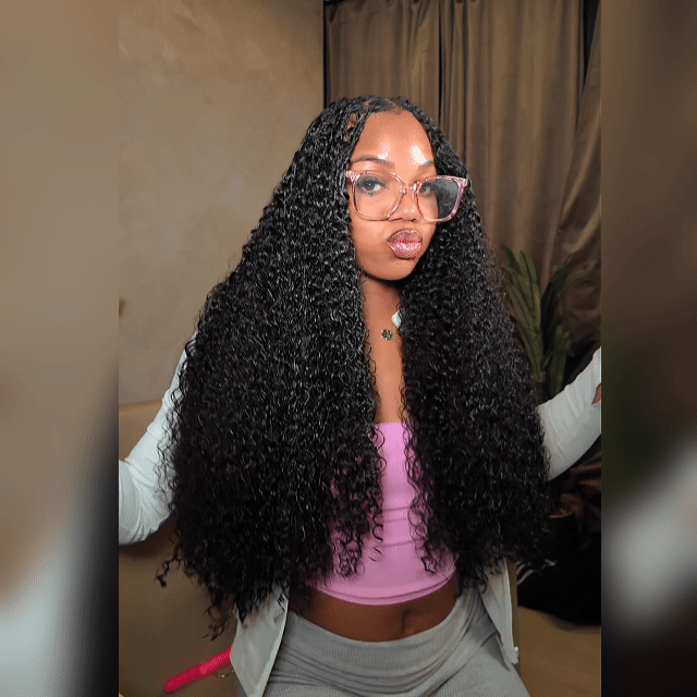 RhisoHair Soft Natural Black Jeery Curly Feather Crochet Braid Human Hair Extensions