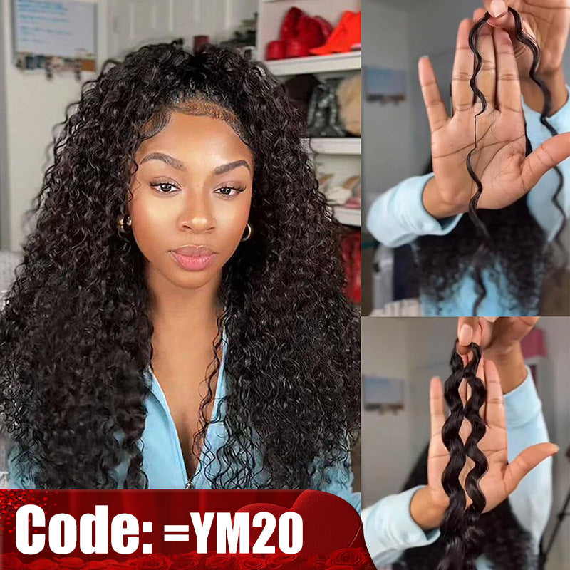 RhisoHair Soft Natural Black Jeery Curly Feather Crochet Braid Human Hair Extensions