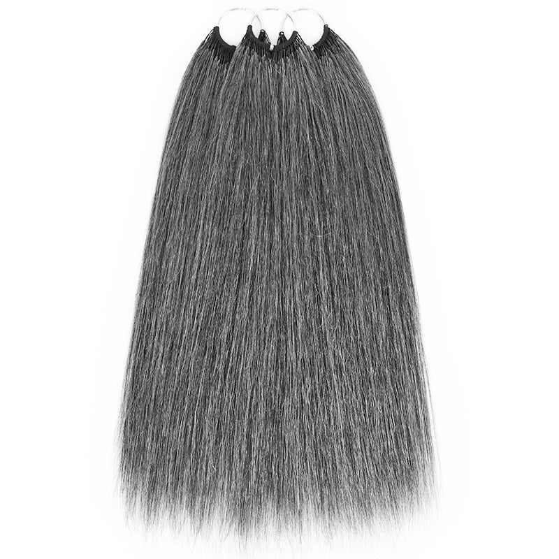 Salt & Pepper Straight Crochet Hair Miracle Konts Feather Human Hair Extension for Boho Braids-RHISO