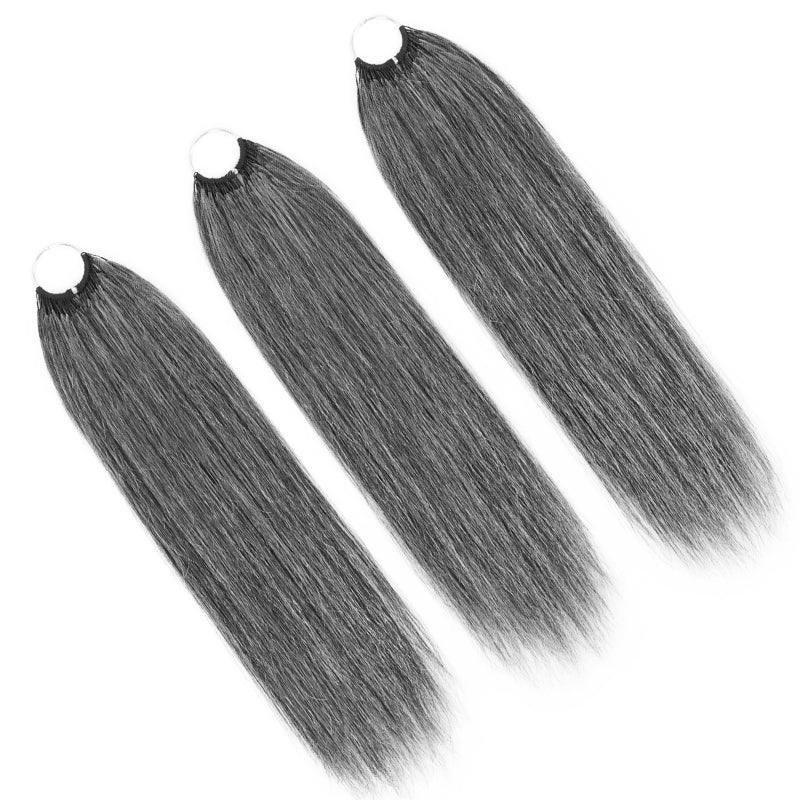 Salt & Pepper Straight Crochet Hair Miracle Konts Feather Human Hair Extension for Boho Braids-RHISO