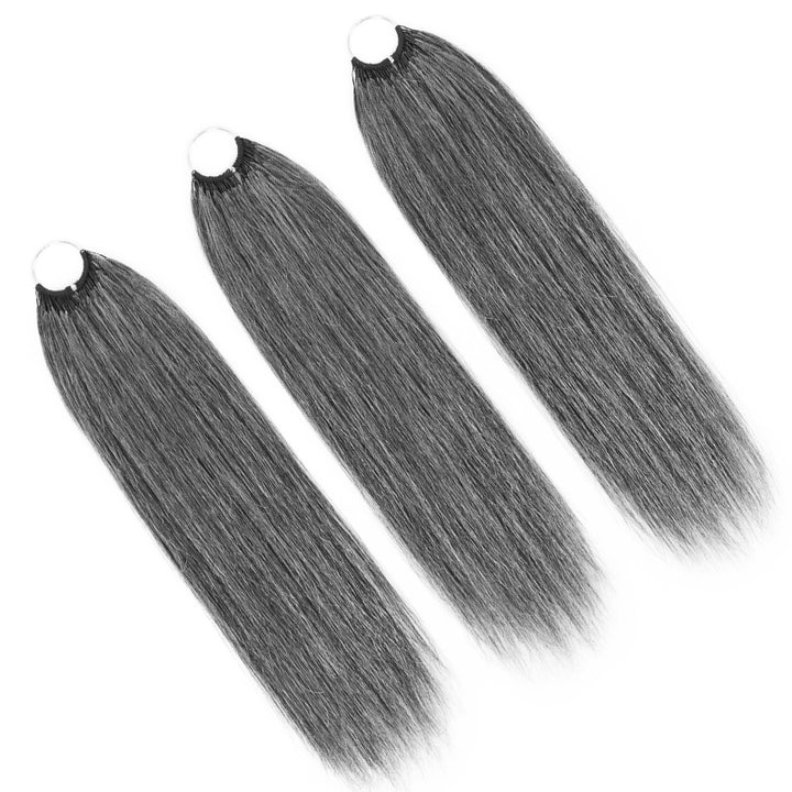 Salt & Pepper Straight Crochet Hair Miracle Konts Feather Human Hair Extension for Boho Braids-RHISO