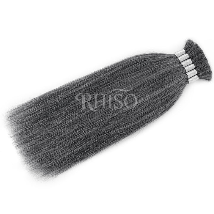 RHISO New In Dark Salt & Pepper Gray Straight Bulk Human Hair for Boho Braids