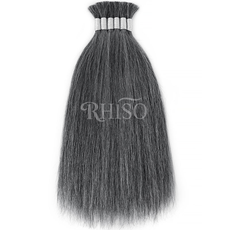 RHISO New In Dark Salt & Pepper Gray Straight Bulk Human Hair for Boho Braids