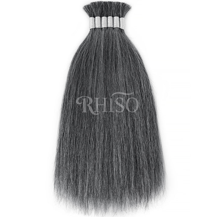 RHISO New In Dark Salt & Pepper Gray Straight Bulk Human Hair for Boho Braids