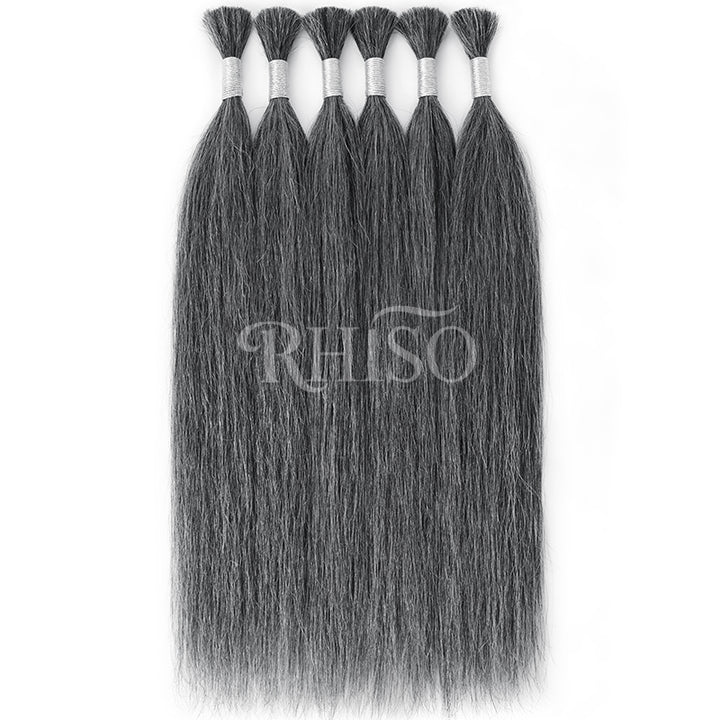 RHISO New In Dark Salt & Pepper Gray Straight Bulk Human Hair for Boho Braids