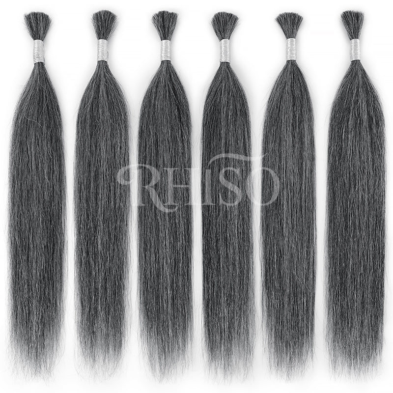RHISO New In Dark Salt & Pepper Gray Straight Bulk Human Hair for Boho Braids
