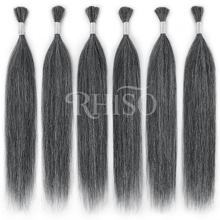 RHISO New In Dark Salt & Pepper Gray Straight Bulk Human Hair for Boho Braids