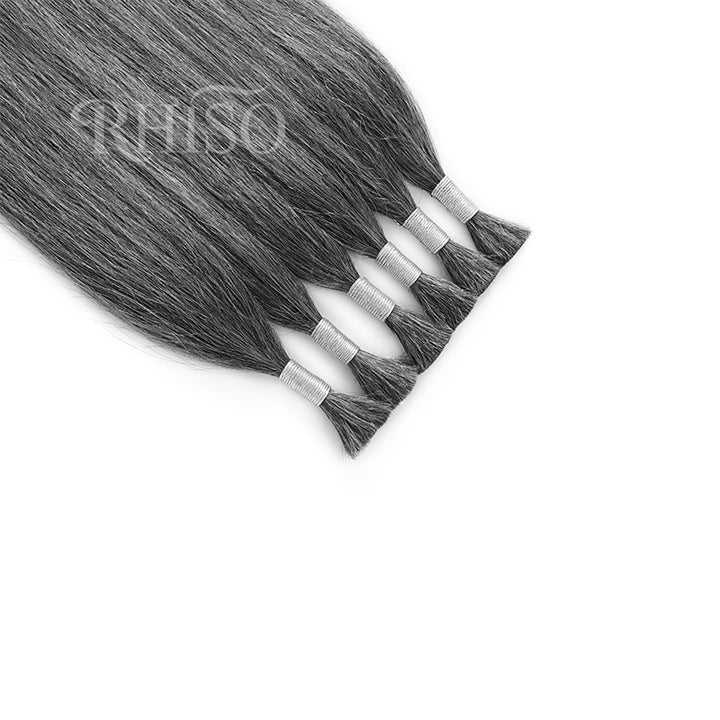 RHISO New In Dark Salt & Pepper Gray Straight Bulk Human Hair for Boho Braids