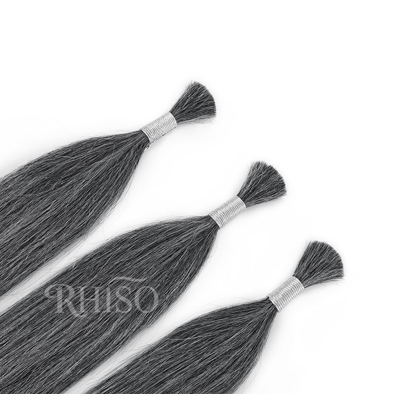 RHISO New In Dark Salt & Pepper Gray Straight Bulk Human Hair for Boho Braids