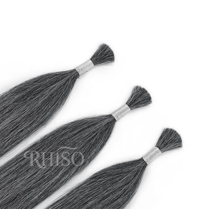RHISO New In Dark Salt & Pepper Gray Straight Bulk Human Hair for Boho Braids
