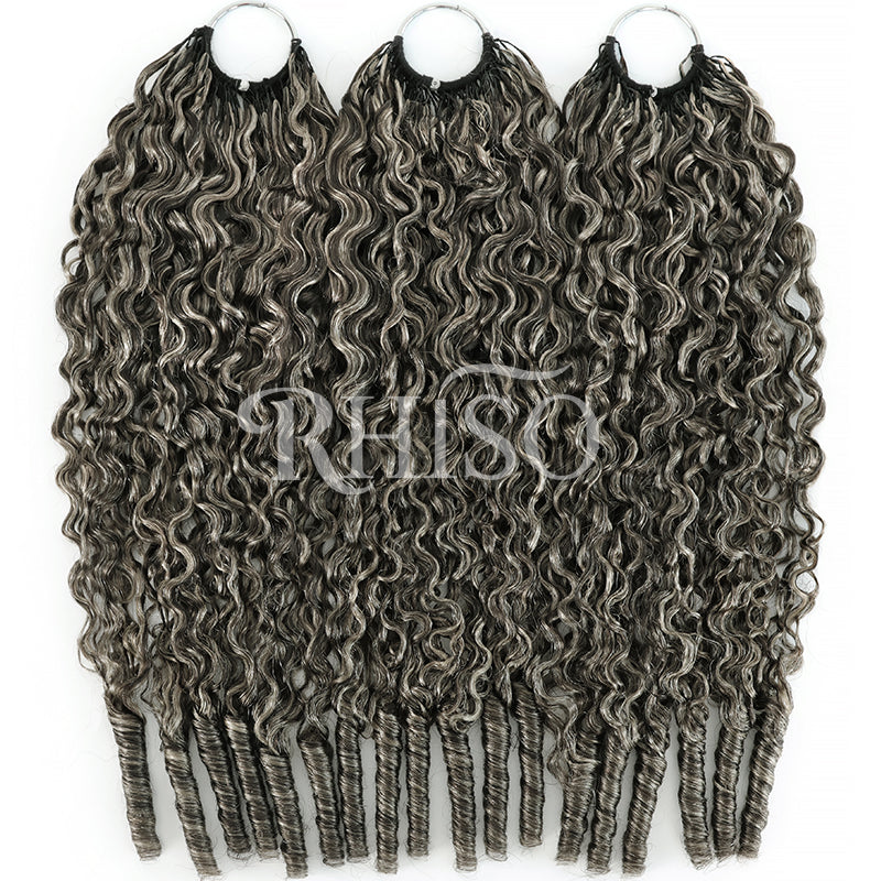 RHISO New In Silver Gray Hair Color Deep Wave/Burmese Curly/Jerry Curly Crochet Hair Miracle Konts Feather Human Hair Extension for Boho Braids
