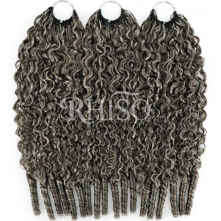 RHISO New In Silver Gray Hair Color Deep Wave/Burmese Curly/Jerry Curly Crochet Hair Miracle Konts Feather Human Hair Extension for Boho Braids