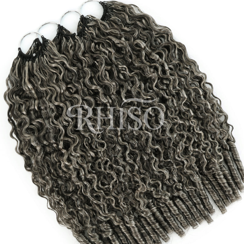 RHISO New In Silver Gray Hair Color Deep Wave/Burmese Curly/Jerry Curly Crochet Hair Miracle Konts Feather Human Hair Extension for Boho Braids